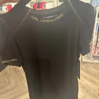 [S] KARL LAGERFELD LOGO TAPE TOP BLOUSE,BLACK, L4EH7860-BLK (SKL1090)