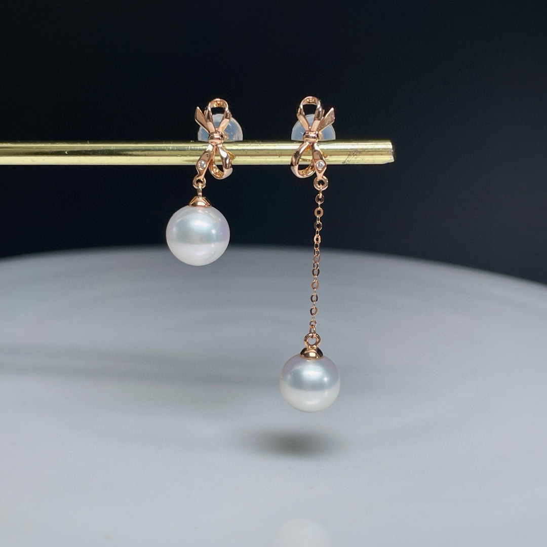 18K白金天然鑽石珍珠絲帶頸鏈