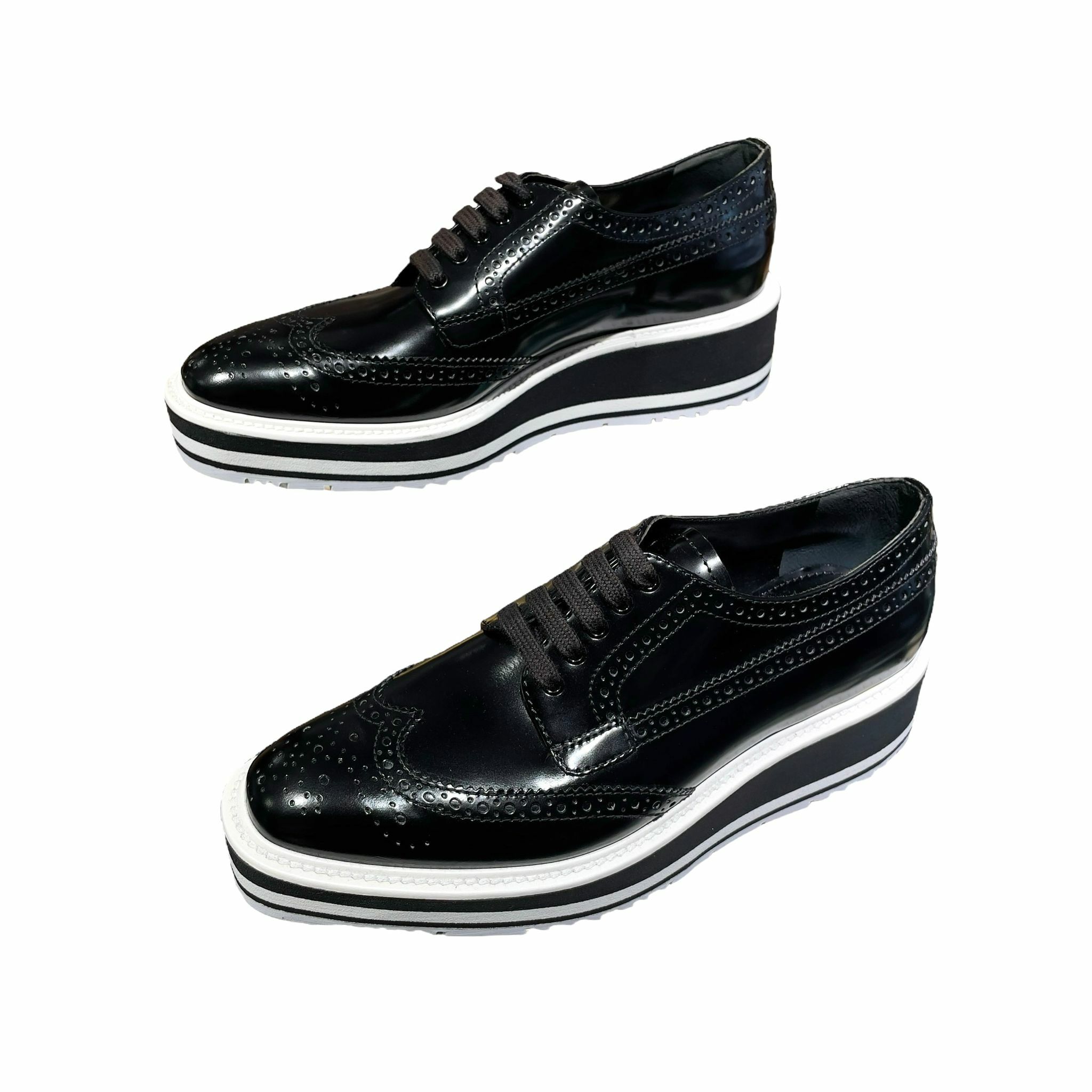 全新 PRADA女裝皮鞋 36.5碼 黑色厚底皮鞋 Prada Platform