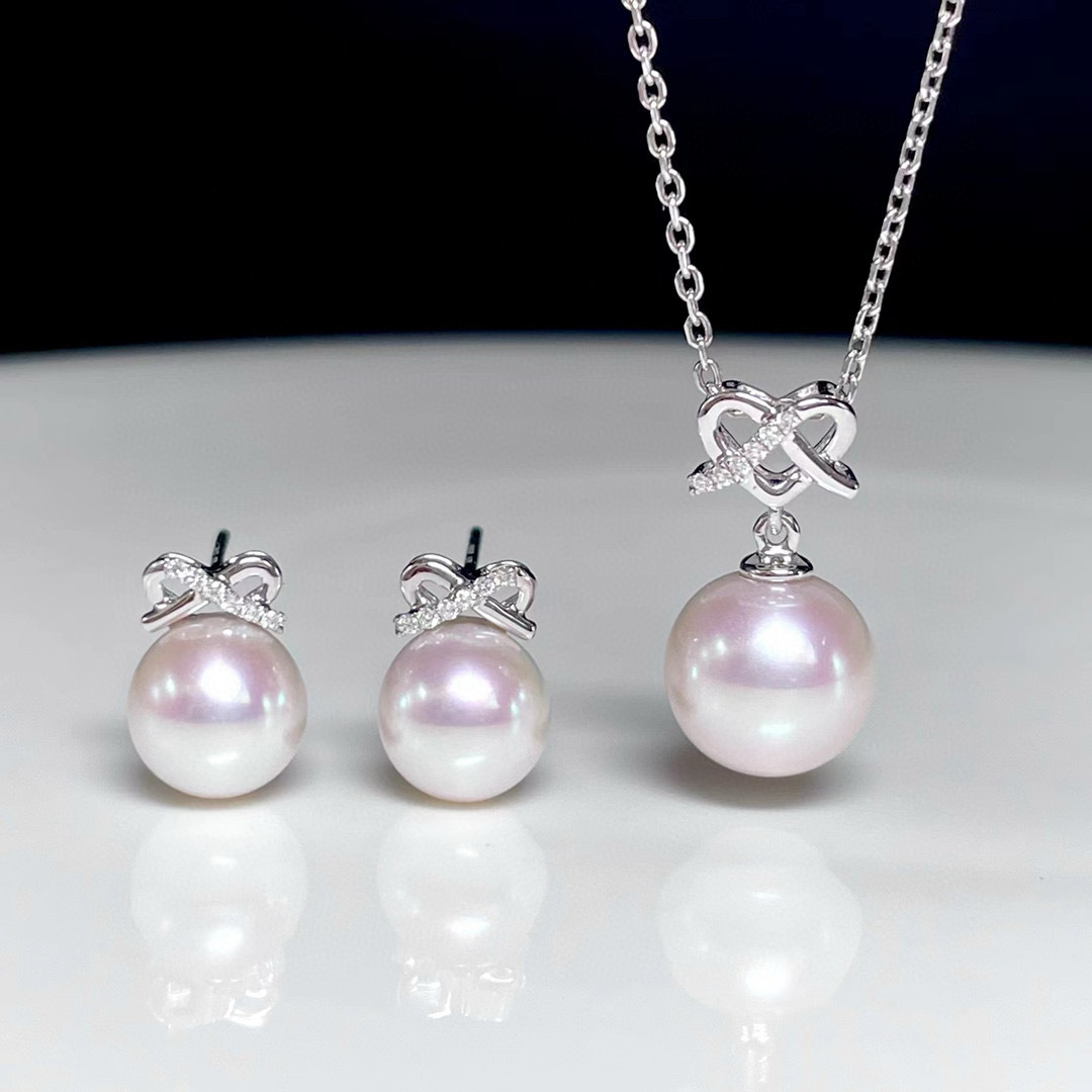 18K白金天然鑽石珍珠絲帶頸鏈