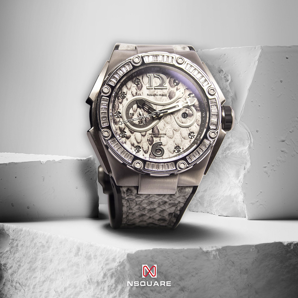 (預購)【NSQUARE】 SNAKE QUEEN 蛇后系列 魅力皇后晨曦白施華洛世奇水晶蛇紋46mm機械錶N11.2