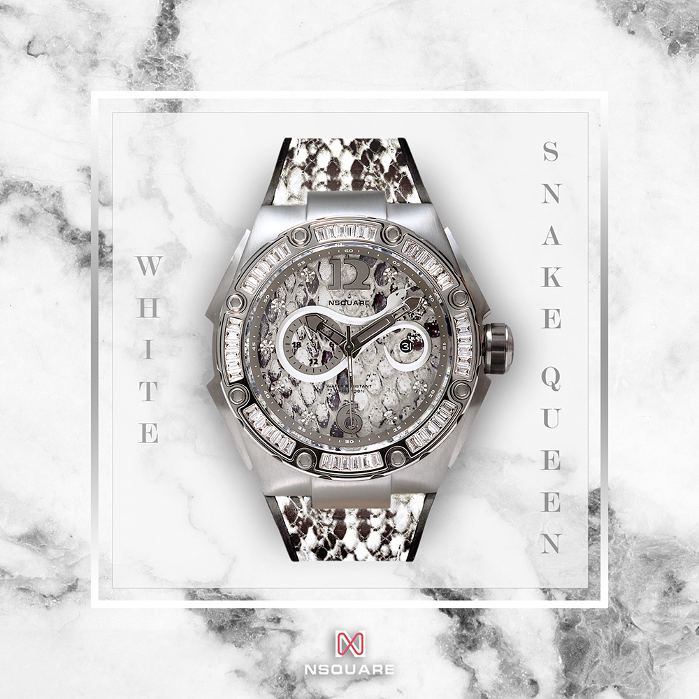 (預購)【NSQUARE】 SNAKE QUEEN 蛇后系列 魅力皇后晨曦白施華洛世奇水晶蛇紋46mm機械錶N11.2