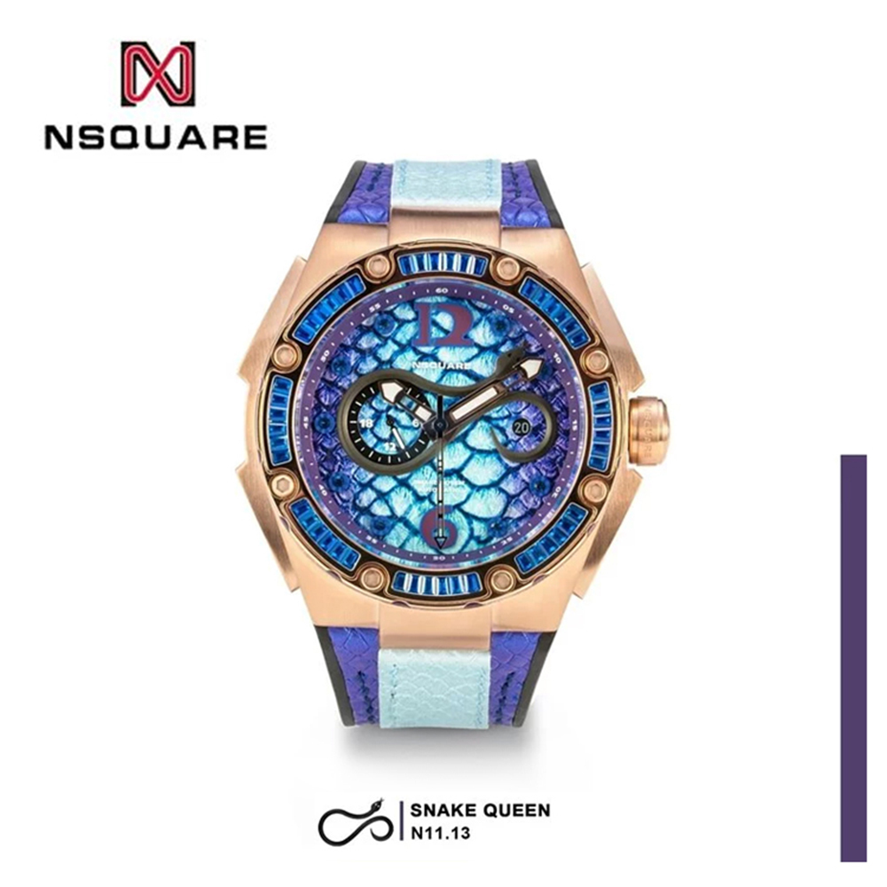 (預購)【NSQUARE】SNAKEQUEEN 蛇后系列 風暴藍施華洛世奇水晶蛇紋 機械錶 L0471-N11.13