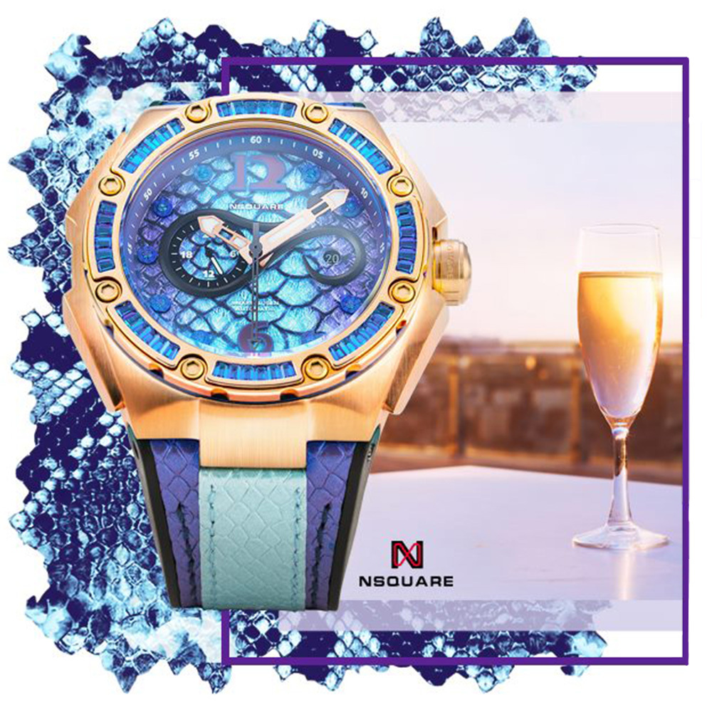 (預購)【NSQUARE】SNAKEQUEEN 蛇后系列 風暴藍施華洛世奇水晶蛇紋 機械錶 L0471-N11.13