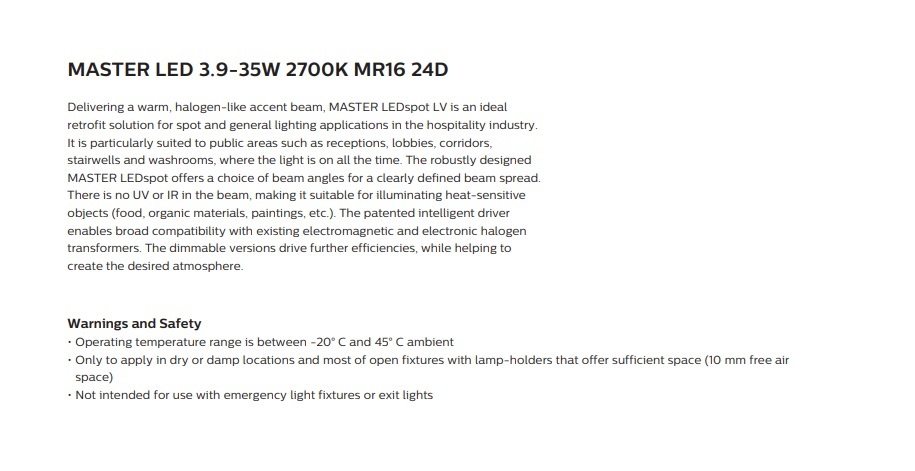 飛利浦 MASTER LED 3.9W 35W 927 MR16 24 光束角 不可調光 LED 燈
