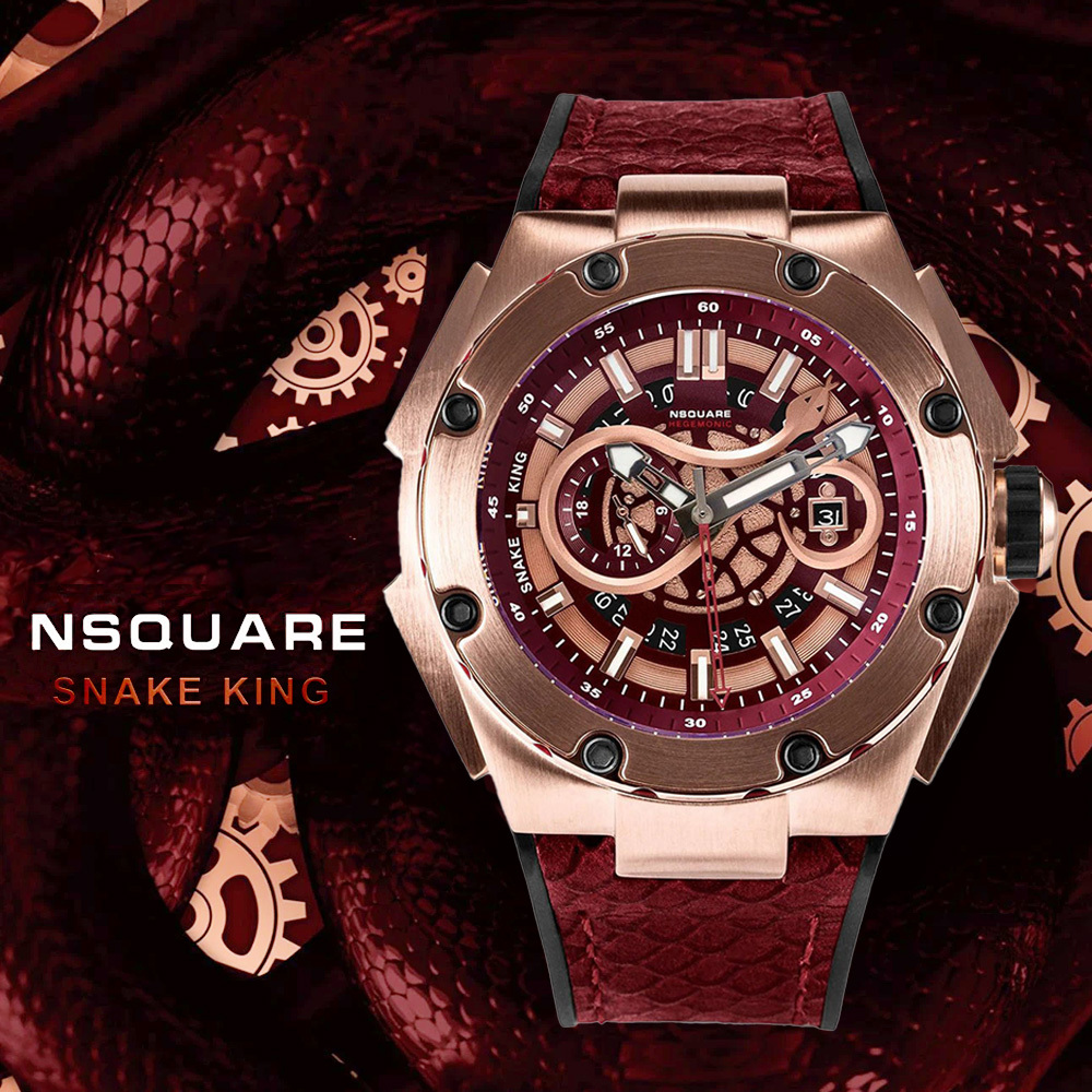 (預購)【NSQUARE】SNAKE KING蛇皇系列 立體蛇型紅色蟒蛇壓花玫紅矽膠自動機械 G0471-N10.1