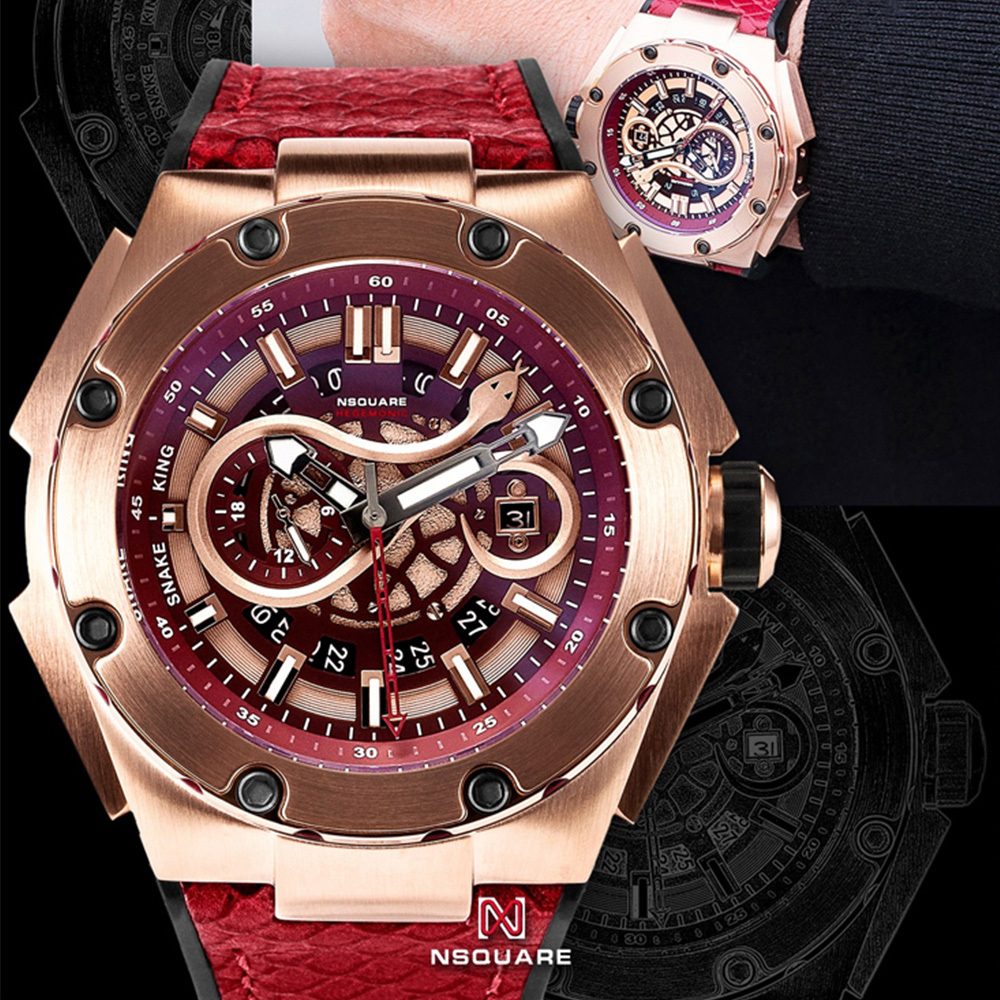 (預購)【NSQUARE】SNAKE KING蛇皇系列 立體蛇型紅色蟒蛇壓花玫紅矽膠自動機械 G0471-N10.1