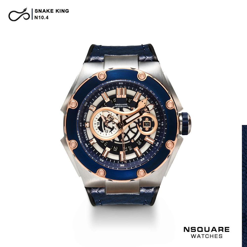 (預購)【NSQUARE】SNAKE KING蛇皇系列 紺青色 時尚吸睛蛇紋46mm機械錶 G0471-N10.4