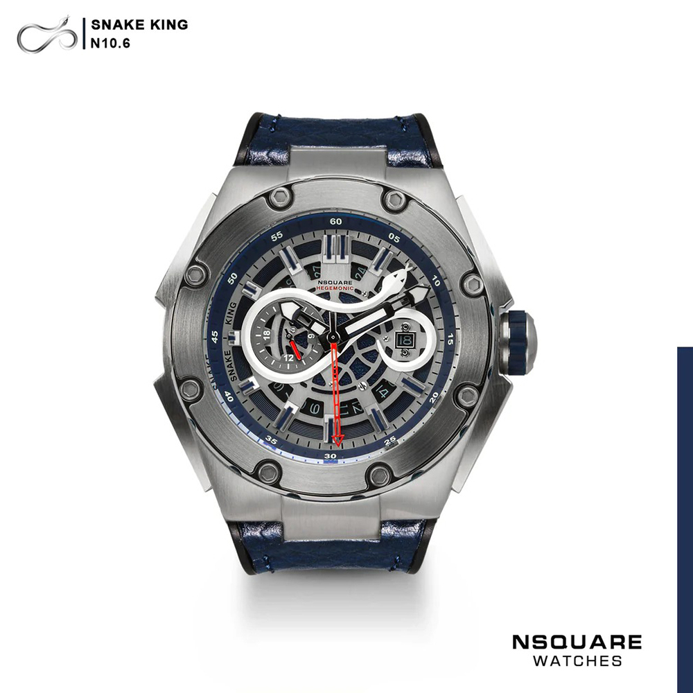 (預購)【NSQUARE】SNAKE KING蛇皇系列 時尚帥氣吸睛蛇紋46mm 星辰機芯機械錶 藏青藍 N10.6