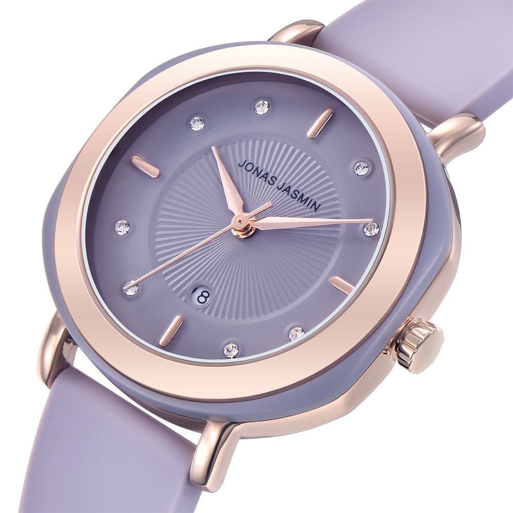 【Jonas Jasmin 喬納斯】JJ-2212 高調玫瑰金框圓矩邊女矽膠腕錶