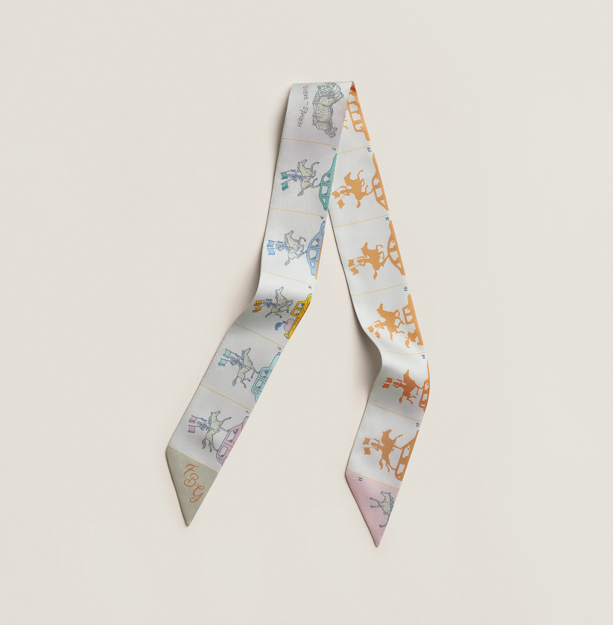 Hermès Parade Twilly Gris perle/vert/jaune