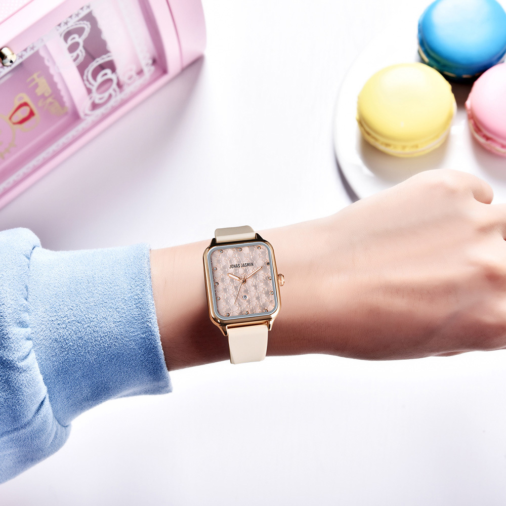 【Jonas Jasmin 喬納斯】JJ-2238 高尚絢麗多彩花海浮雕鑽圈錶盤女腕錶