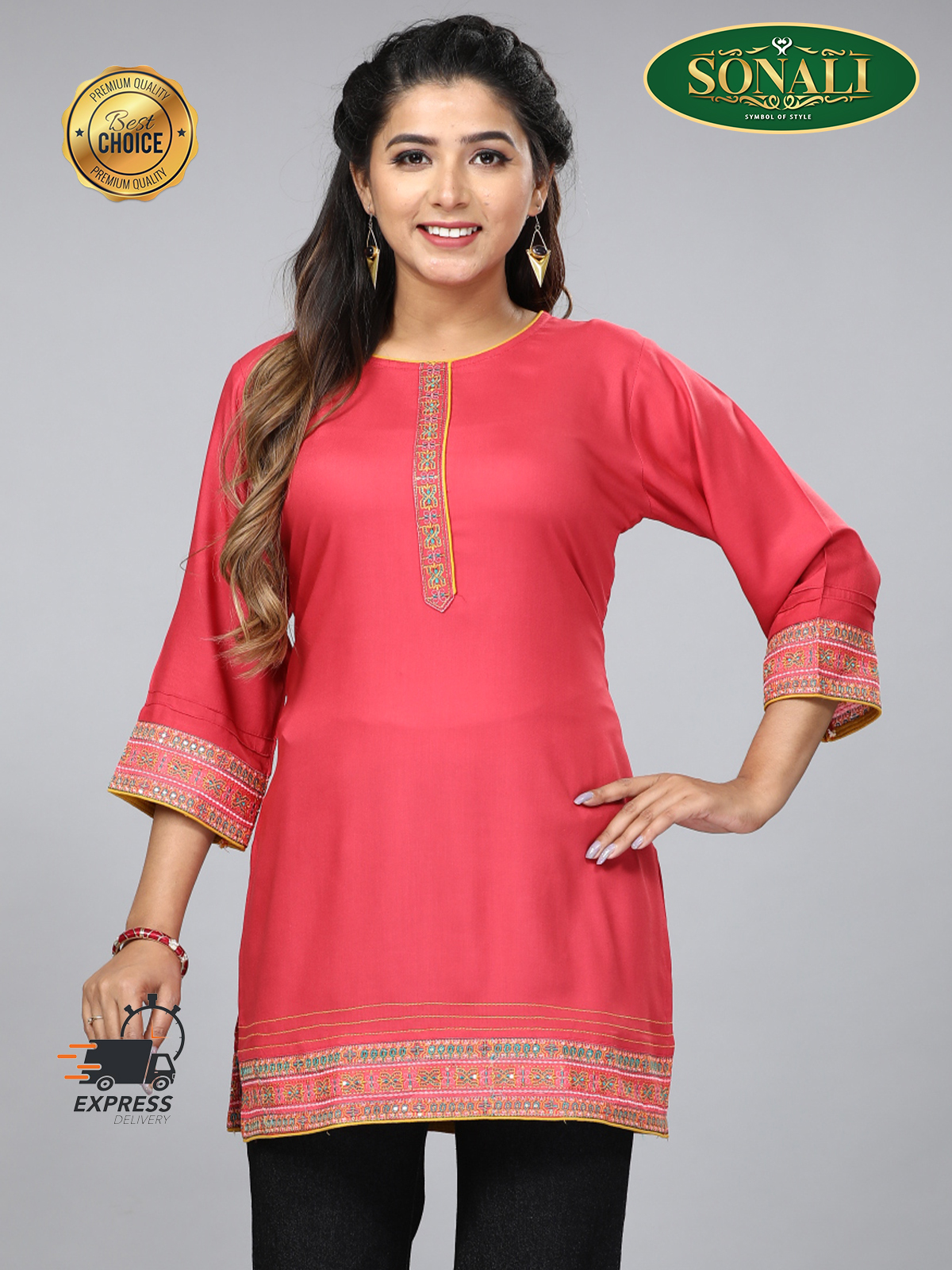 [READY STOCK] Sonali Premier Quality Women's Short Kurti Indian Tradition Women's Top - Q1927/Q1928