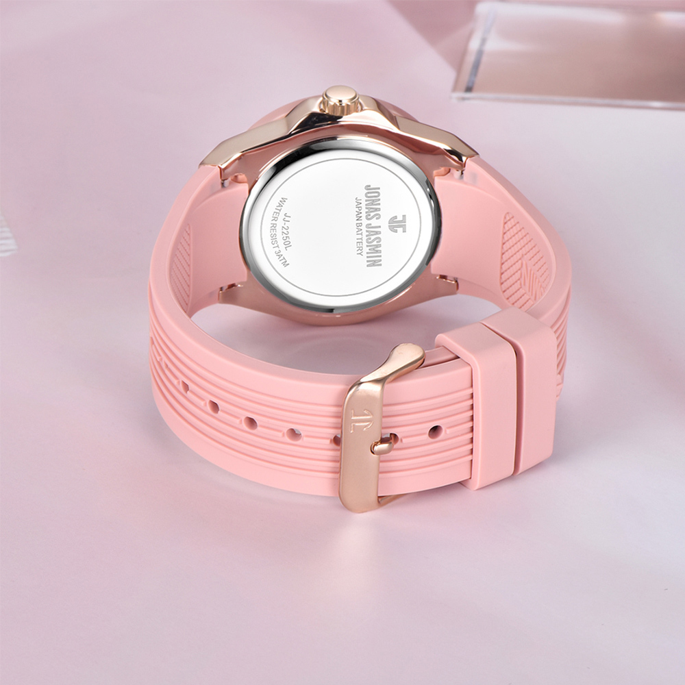 【Jonas Jasmin 喬納斯】JJ-2250 玫瑰金環點流線錶帶女腕錶