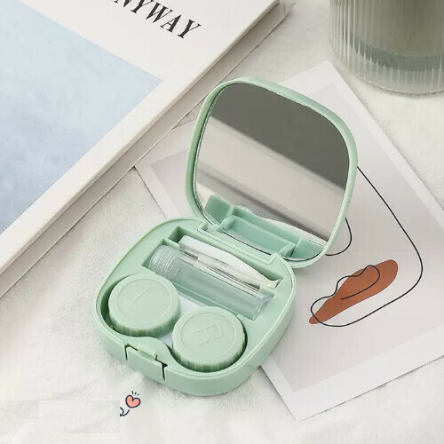 Popular contact lens case portable storage box [green]
