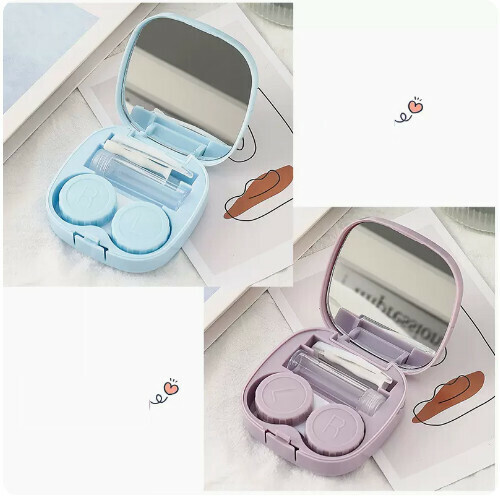 Popular contact lens case portable storage box [blue + purple]