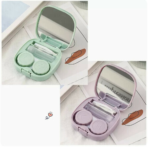 Popular contact lens case portable storage box [green + purple]