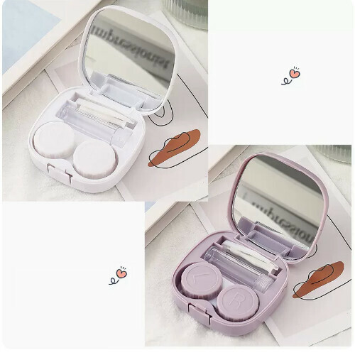 Popular contact lens case portable storage box [white + purple]
