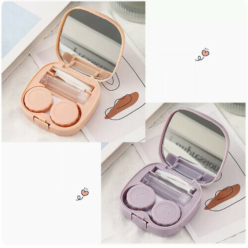Popular contact lens case portable storage box [pink + purple]