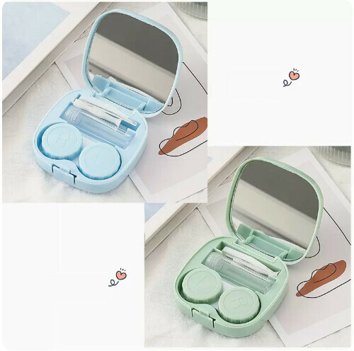 Popular contact lens case portable storage box [blue + green]