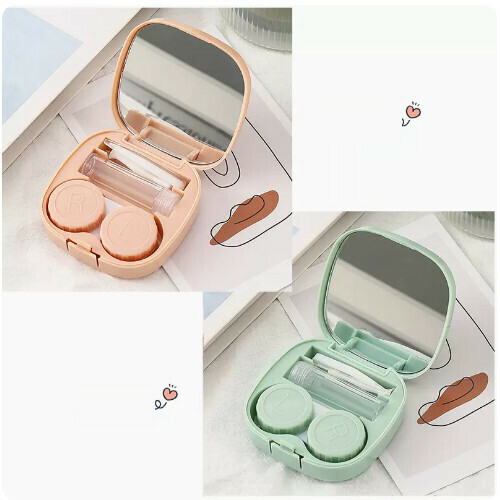 Popular contact lens case portable storage box [pink + green]