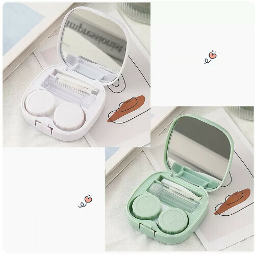 Popular contact lens case portable storage box [white + green]
