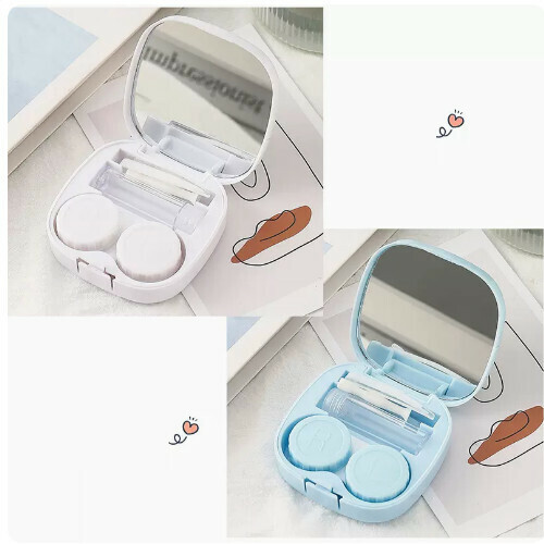 Popular contact lens case portable storage box [white + blue]