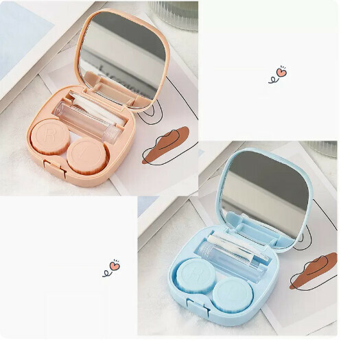 Popular contact lens case portable storage box [pink + blue]