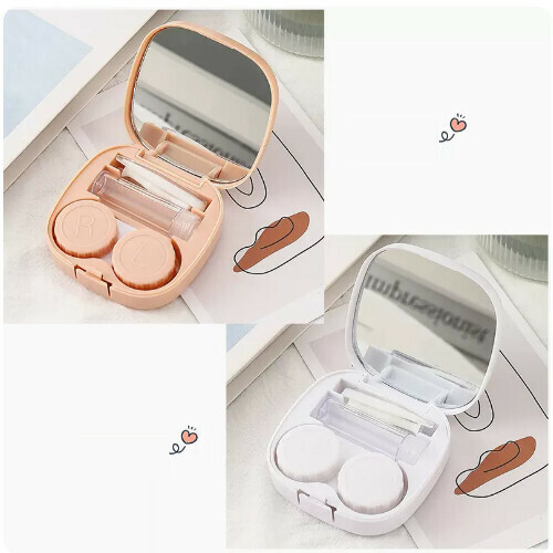 Popular contact lens case portable storage box [pink + white]