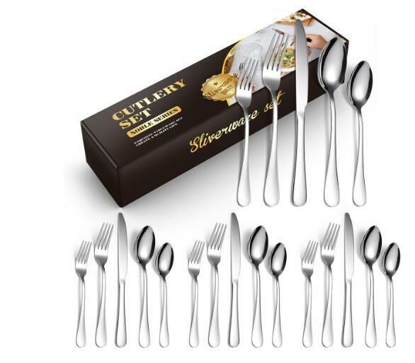 Popular simple and fashionable stainless steel tableware (silver 20-piece set/serves 4)