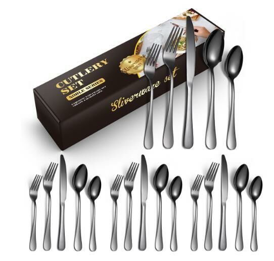 Popular simple and fashionable stainless steel tableware (black 20-piece set/serves 4 people)