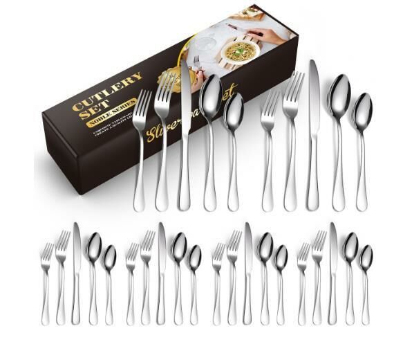 Popular simple and fashionable stainless steel tableware (silver 30-piece set/serves 6 people)