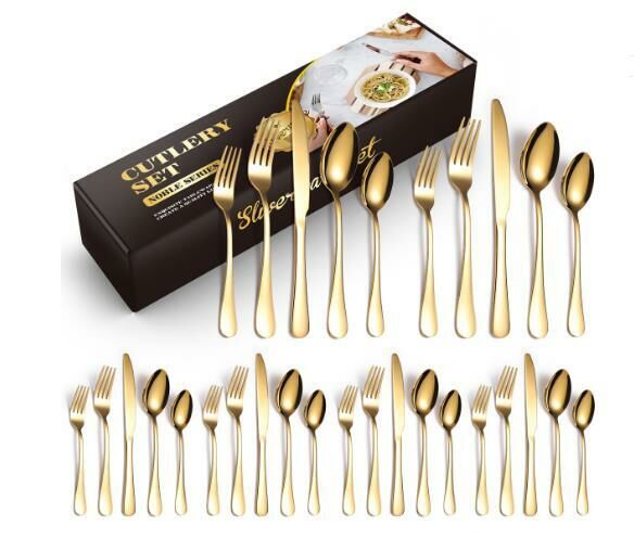 Popular simple and fashionable stainless steel tableware (gold 30-piece set/serves 6 people)