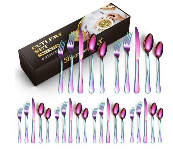 Popular simple and fashionable stainless steel tableware (phantom color 30-piece set/serves 6 people)