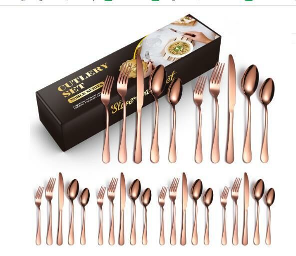 Popular simple and fashionable stainless steel tableware (rose color 30-piece set/serves 6 people)