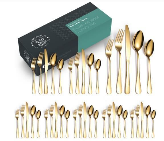 Popular simple and fashionable stainless steel tableware (gold 40-piece set/serves 8 people)