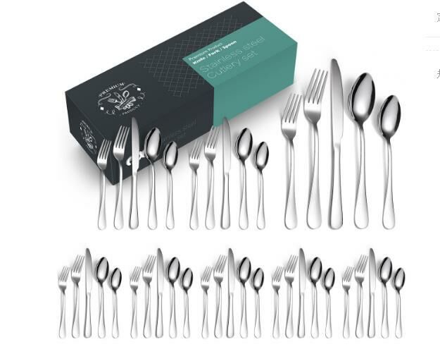 Popular simple and fashionable stainless steel tableware (silver 40-piece set/serves 8 people)