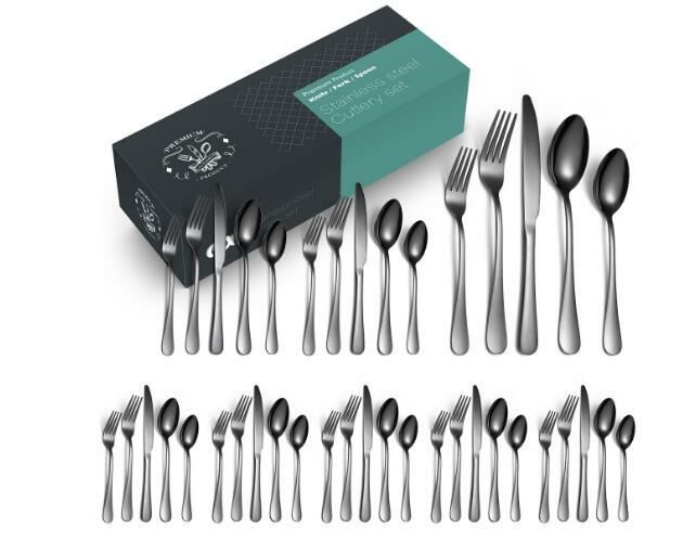 Popular fashionable stainless steel tableware (black 40-piece set/serves 8 people)