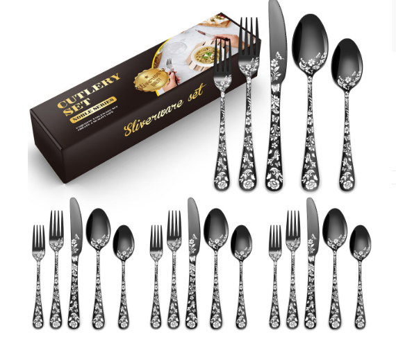 Popular patterned tableware (black-patterned butterfly laser 20-piece set)
