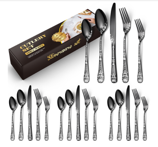 Popular patterned tableware (black-patterned laser 20-piece set)