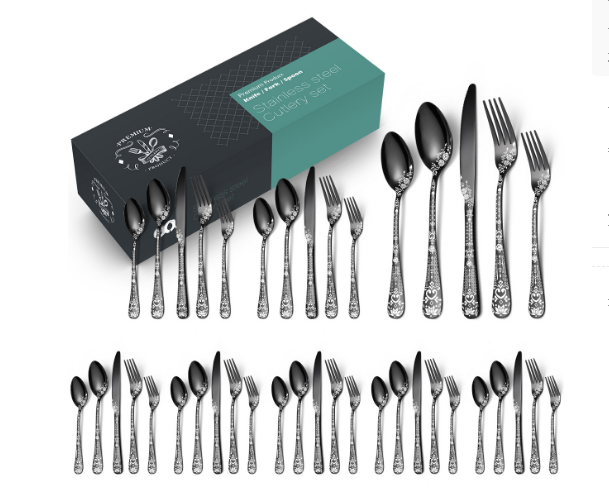 Popular patterned tableware (black-patterned laser 40-piece set)
