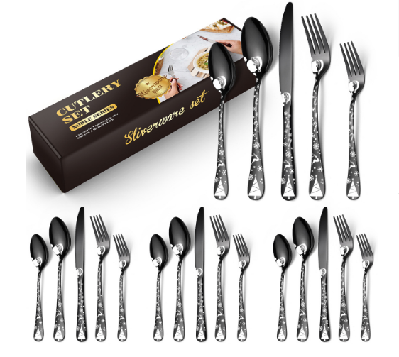 Popular pattern tableware (black-Christmas laser 20-piece set)