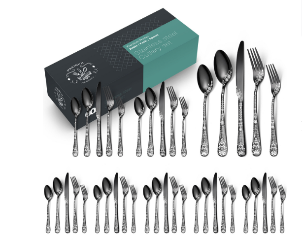 Popular patterned tableware (black-plaid laser 40-piece set)
