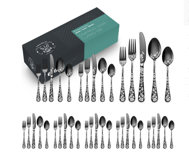 Popular patterned tableware (black-patterned butterfly laser 40-piece set)