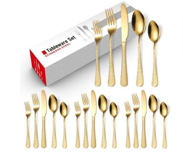 Popular creative hammered stainless steel tableware (gold 20-piece set/serves 4 people)