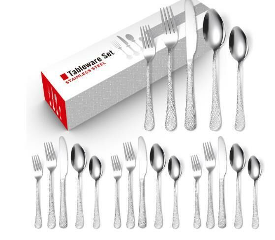 Popular creative hammered stainless steel tableware (silver 20-piece set/serves 4)