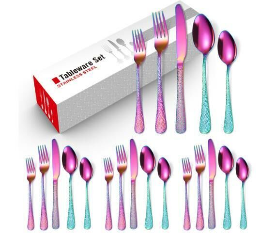 Hot style creative hammered stainless steel tableware (colorful 20-piece set/serves 4)
