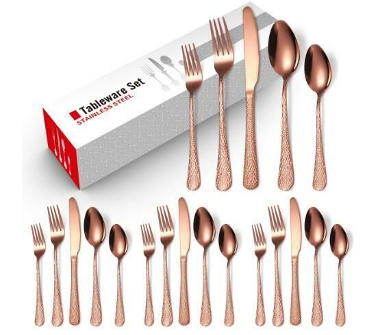 Popular creative hammered stainless steel tableware (20-piece rose set/serves 4 people)