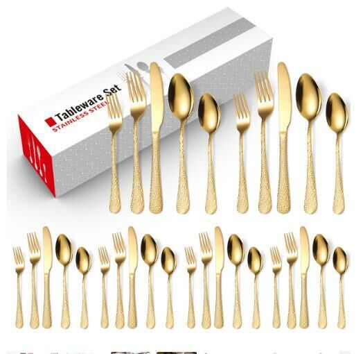 Popular creative hammered stainless steel tableware (gold 30-piece set/serves 6 people)