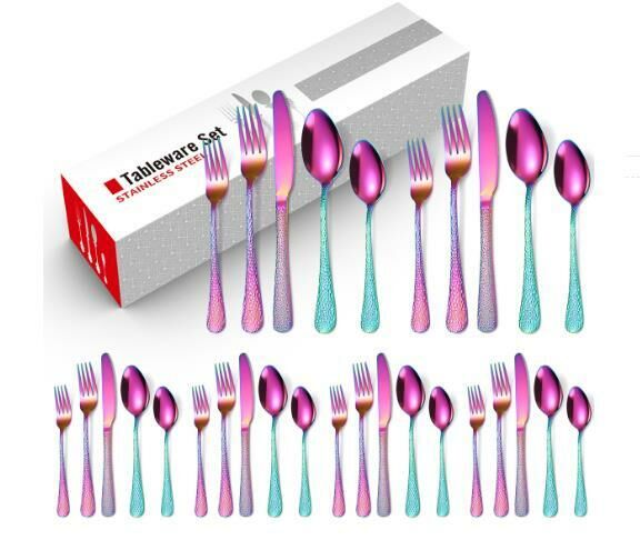 Popular creative hammered stainless steel tableware (colorful 30-piece set/serves 6 people)